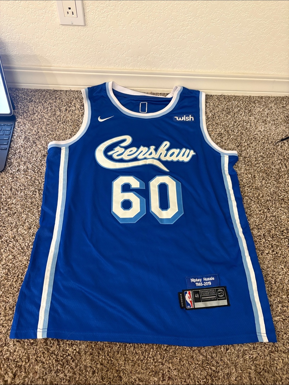 Nike Blue Crenshaw #60 Basketball Jersey size 48 Medium Nipsey Hussle Swingman